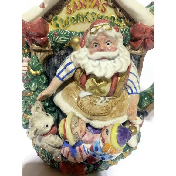 Fitz and Floyd Santa's Magic Workshop Teapot Pitcher in Original Box 32 Ounce - Picture 8 of 10